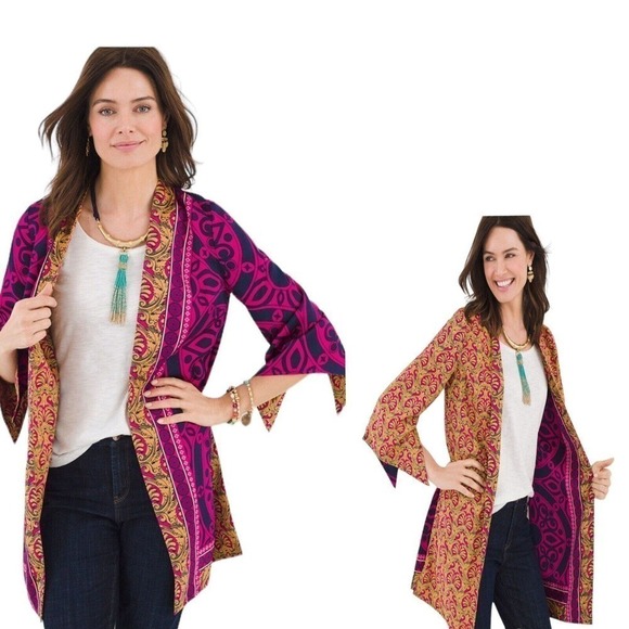 Chico’s Reversible Kimono Top Jacket Duster Silky Smooth Open Front Size 0 - S/4 - Picture 1 of 16